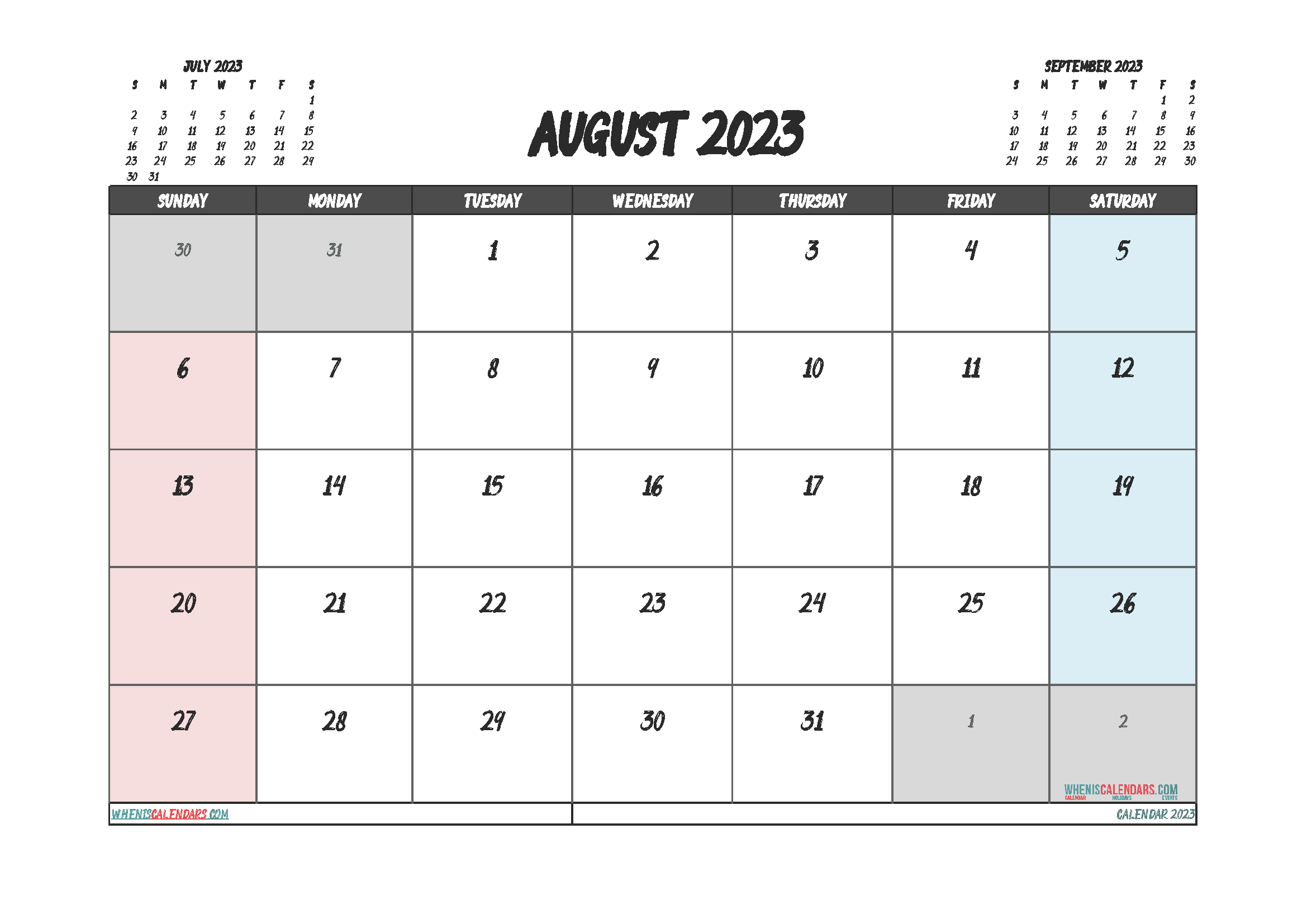 Free August Calendar 2023 Printable