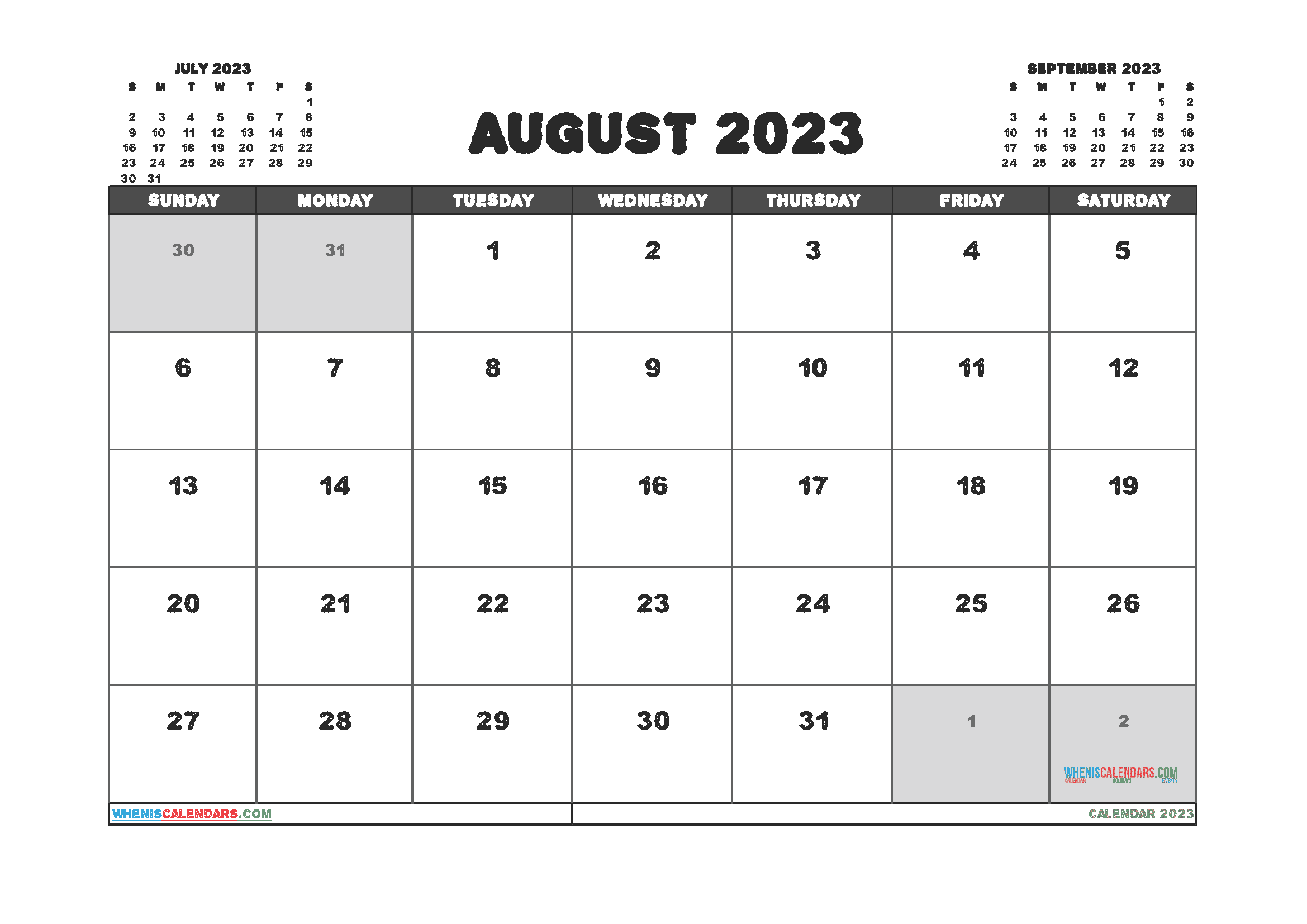 Free Calendar August 2023 Printable