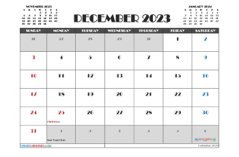 december 2023 calendar printable with holidays 2 broadway