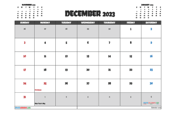 december 2023 calendar printable with holidays 2 chela