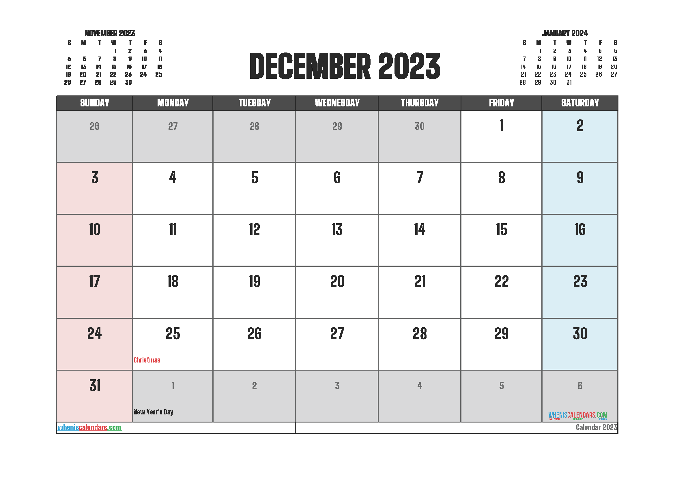 Free Calendar December 2023 Printable