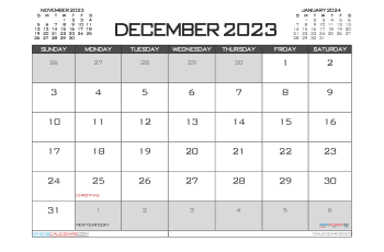 december 2023 calendar printable with holidays bankgothic