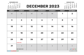 december 2023 calendar printable with holidays bold