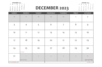 december 2023 calendar printable with holidays candara