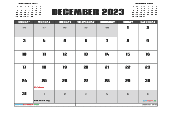 december 2023 calendar printable with holidays comfortaa