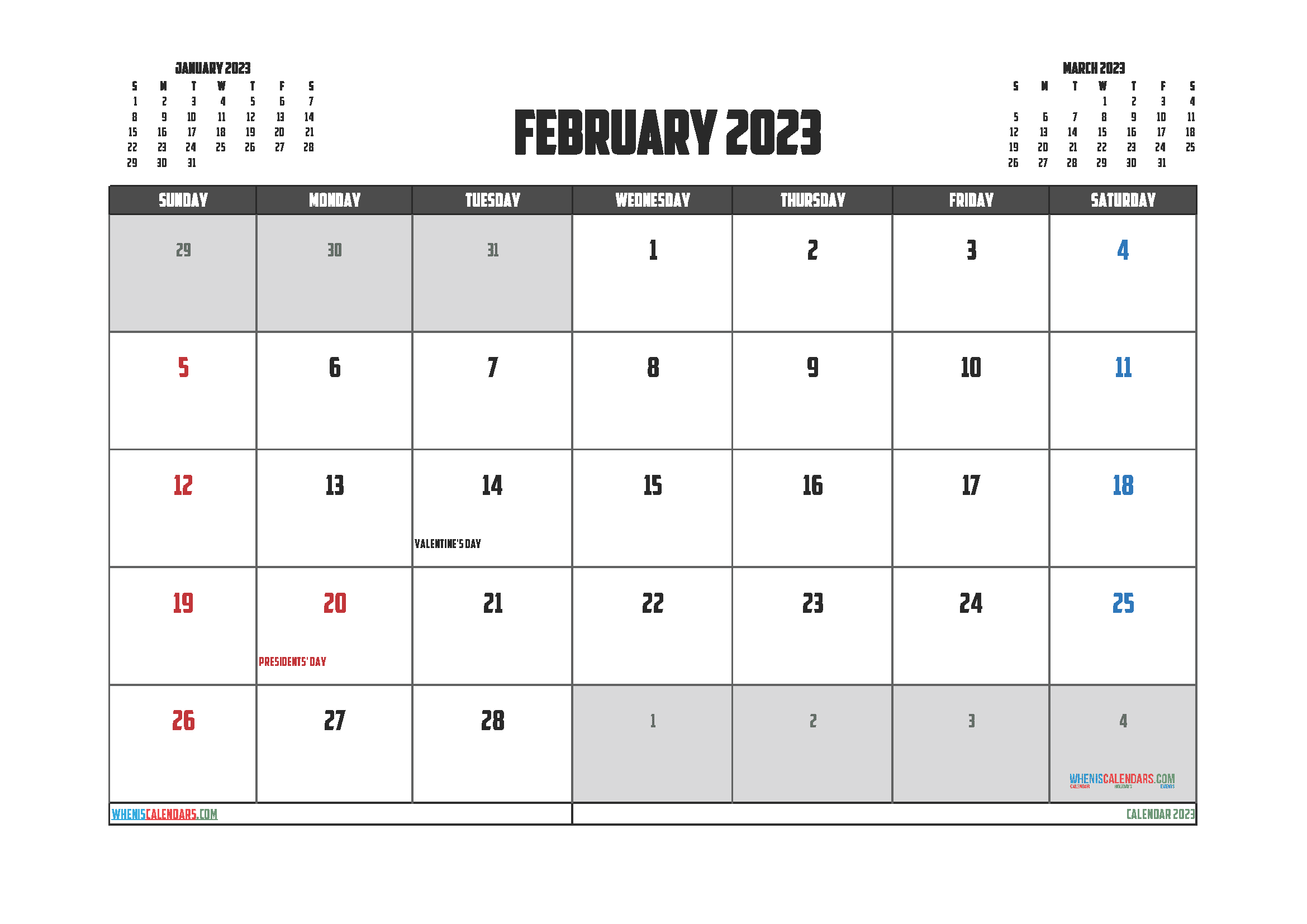 Free Calendar February 2023 Printable