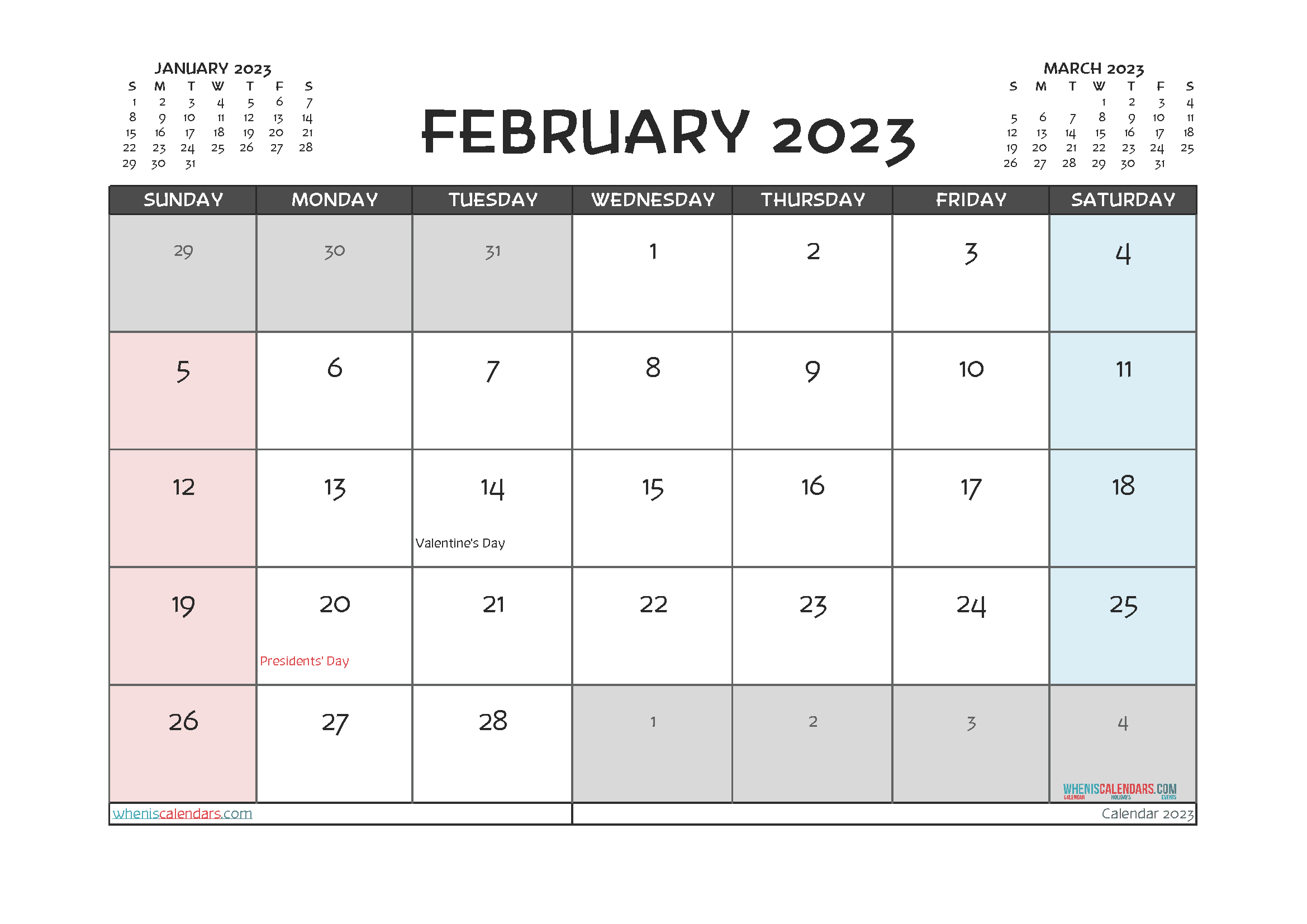 February 2023 Calendar with Holidays Free