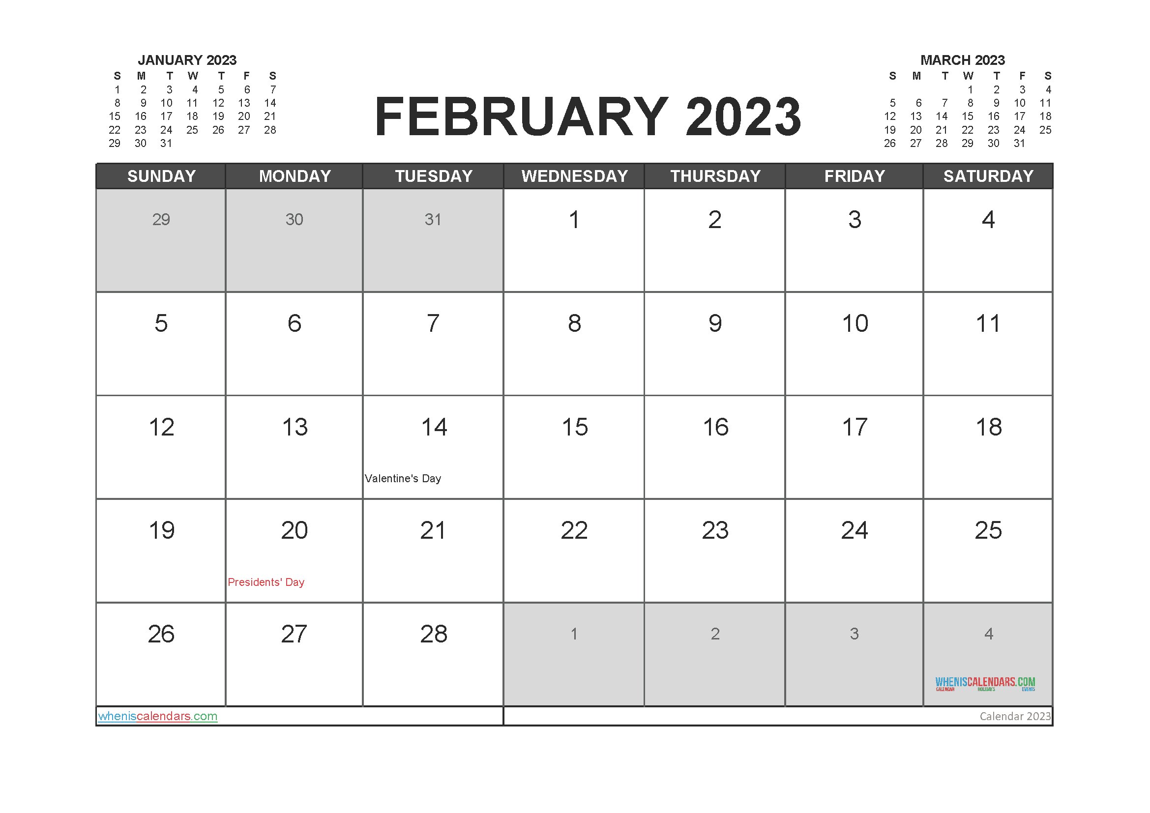 Free 2023 Calendar February Printable