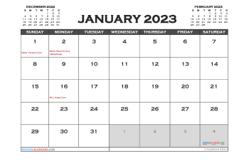 january 2023 calendar printable with holidays copperplate