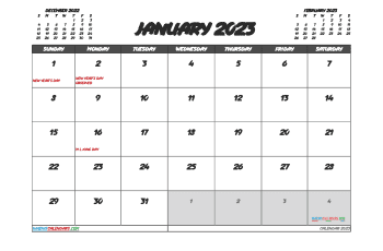 january 2023 calendar printable with holidays darktales