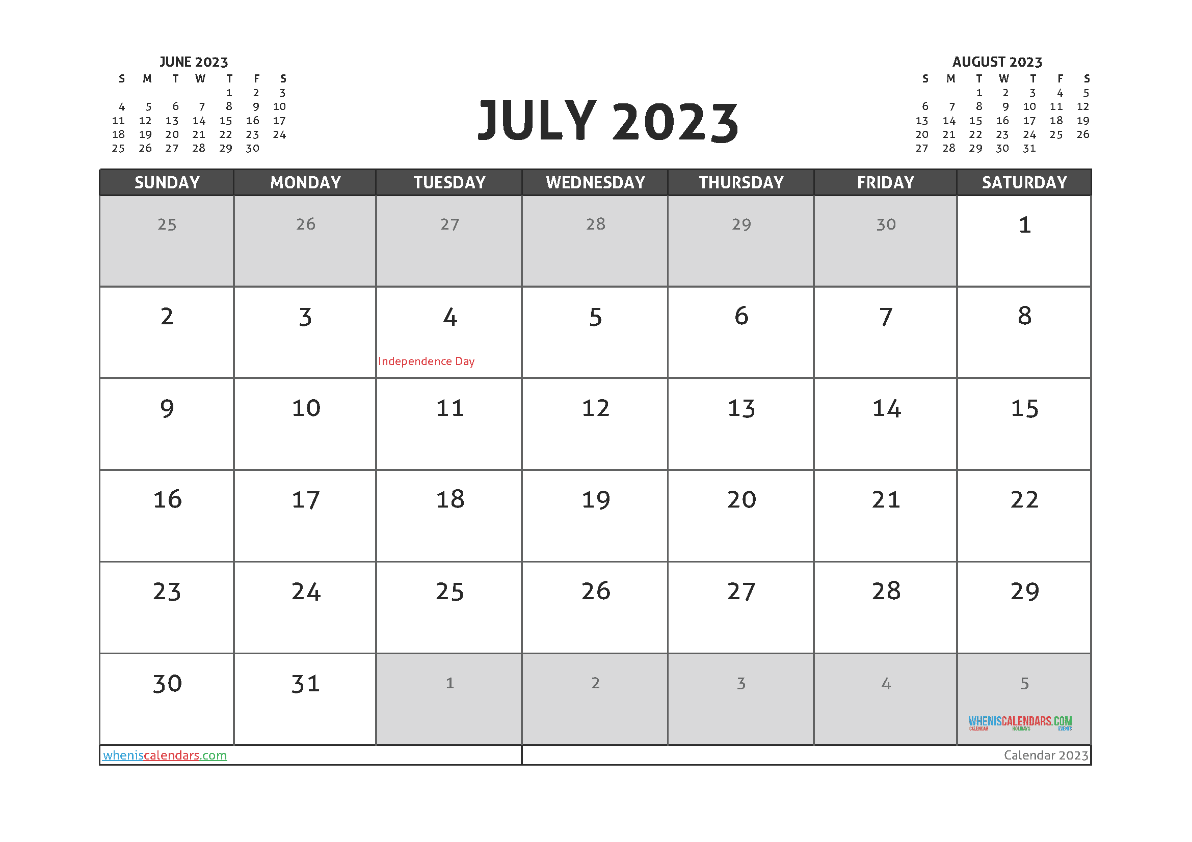 Free July 2023 Calendar Template