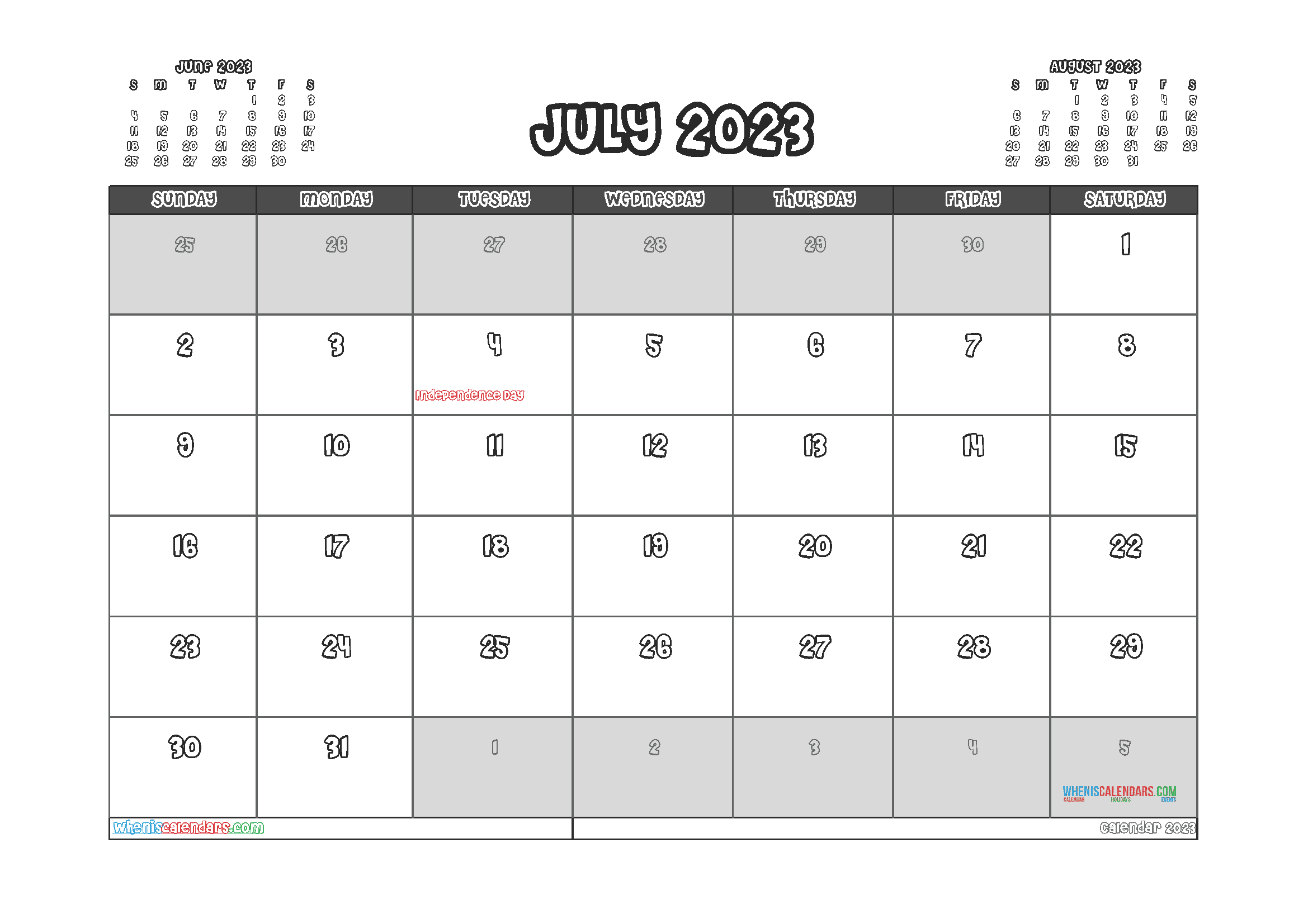Free July 2023 Calendar Printable