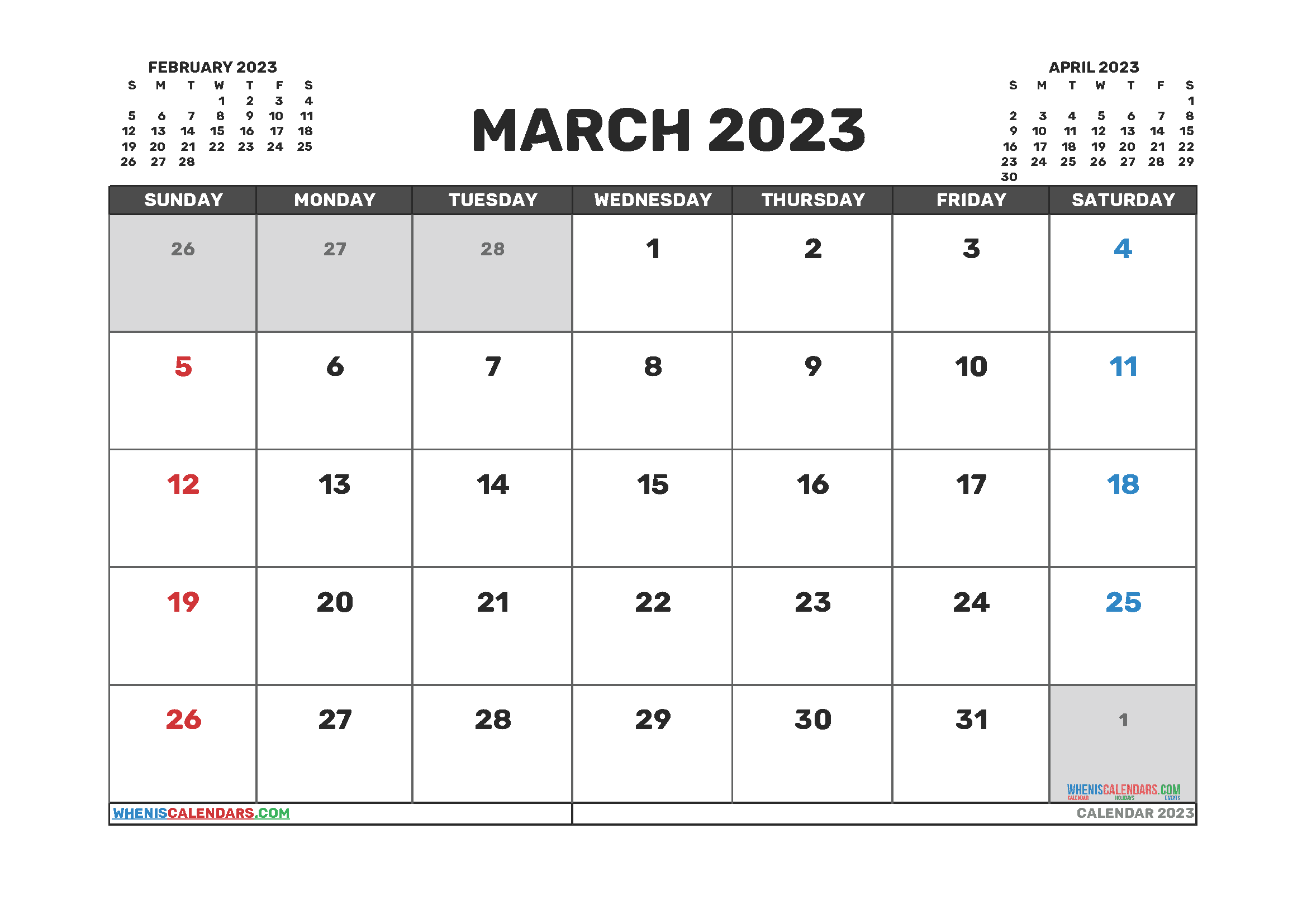 Free Calendar March 2023 Printable