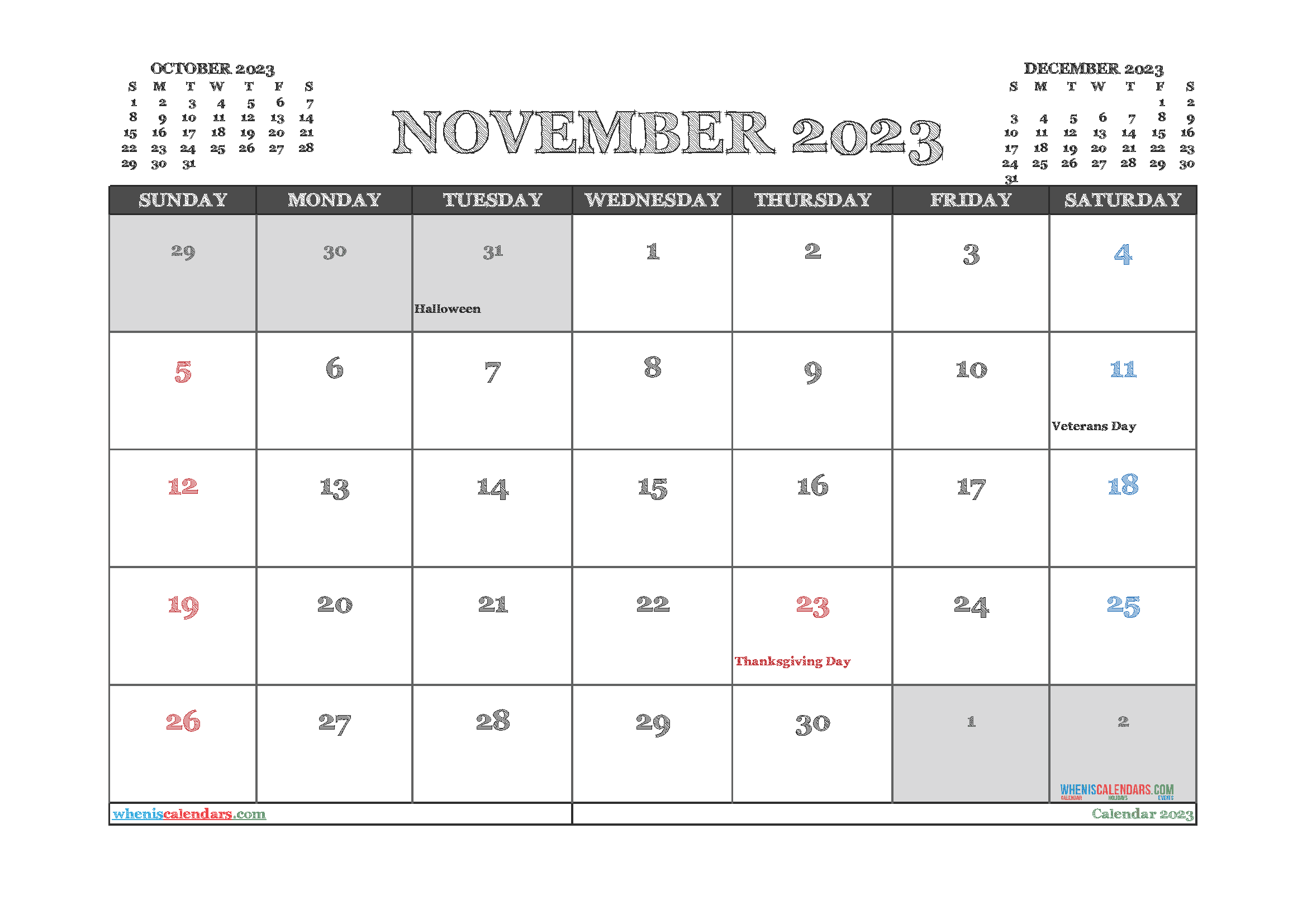 November 2023 Printable Calendar Free