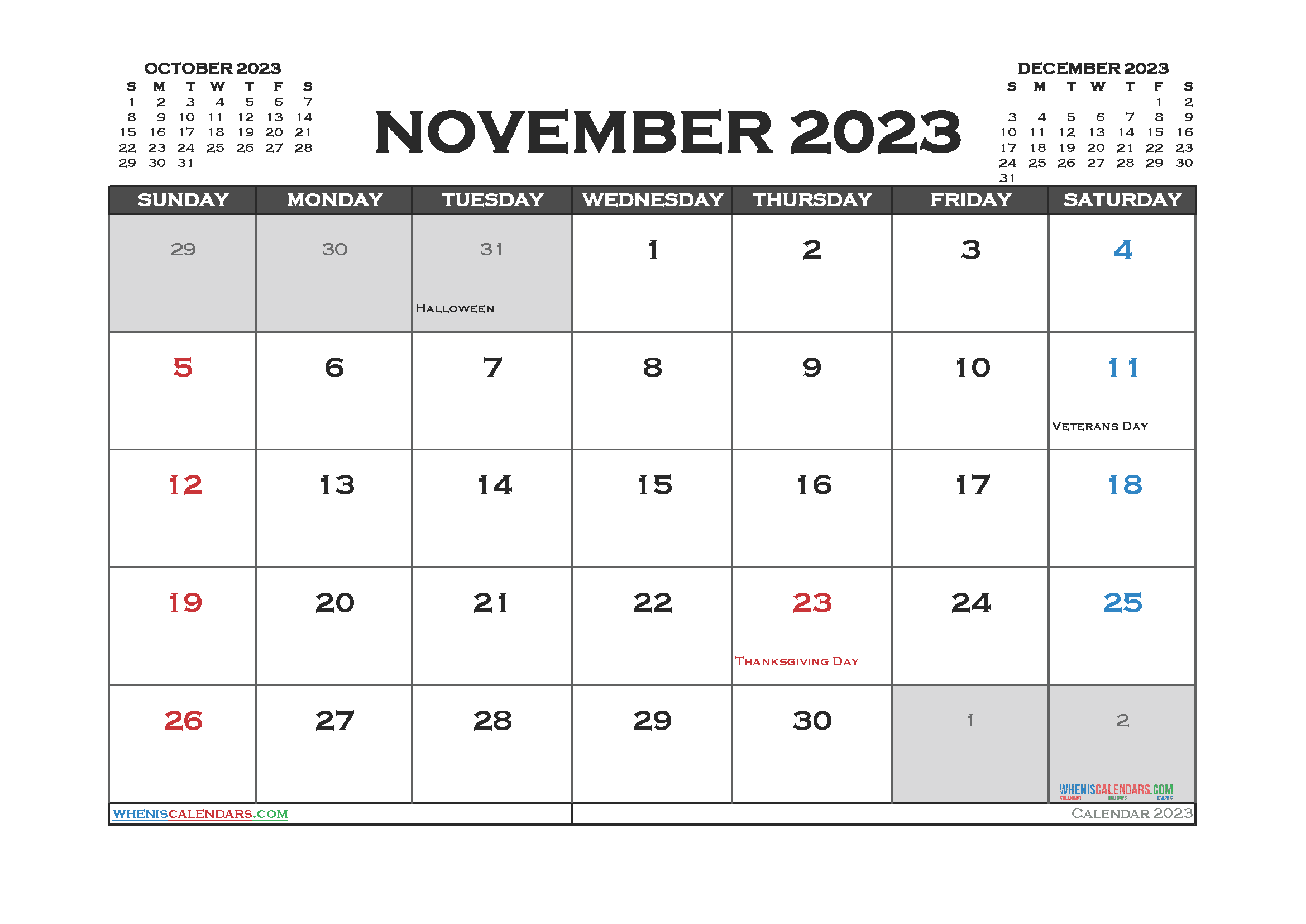 Free Calendar November 2023 Printable