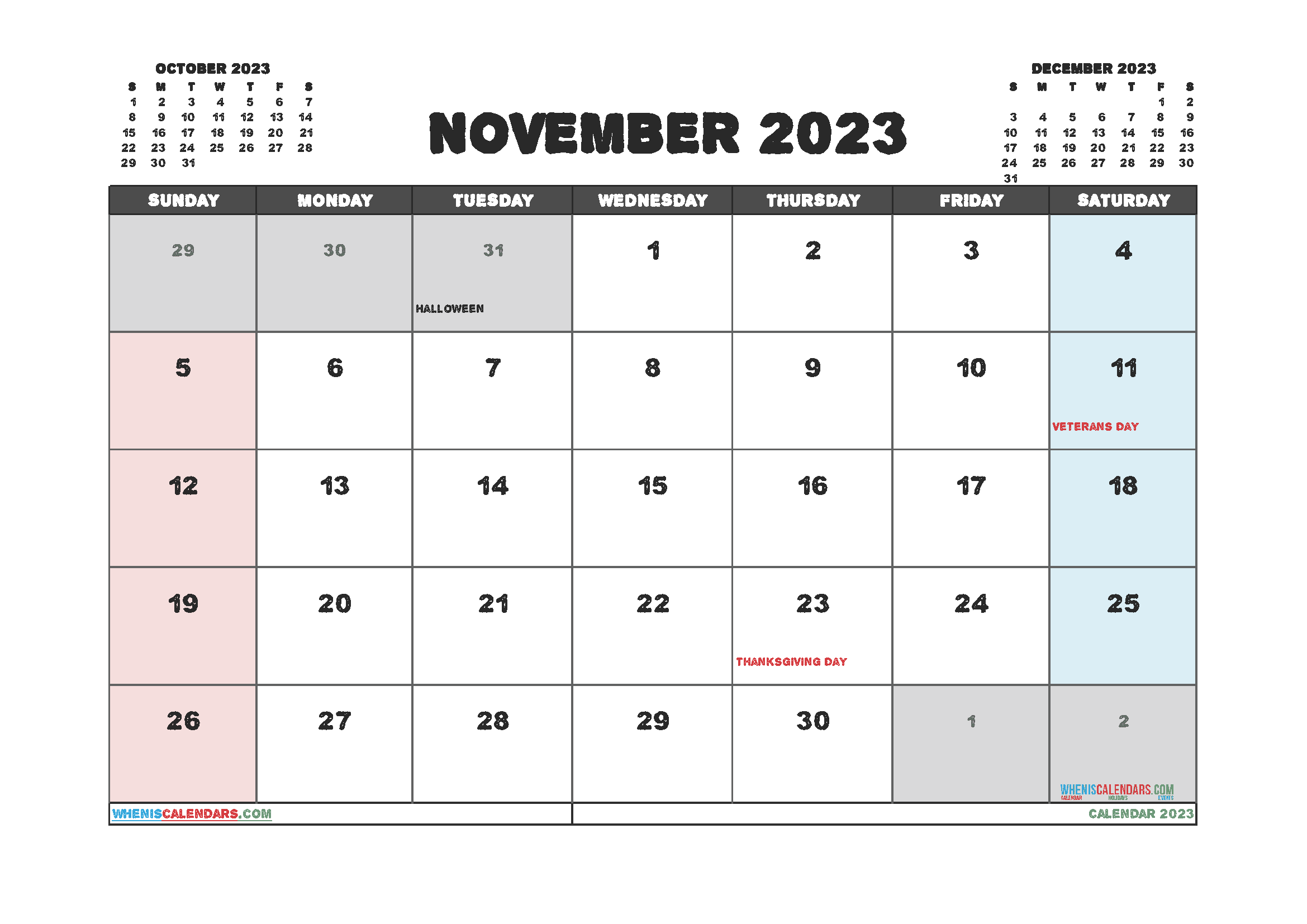 Free November 2023 Calendar Template