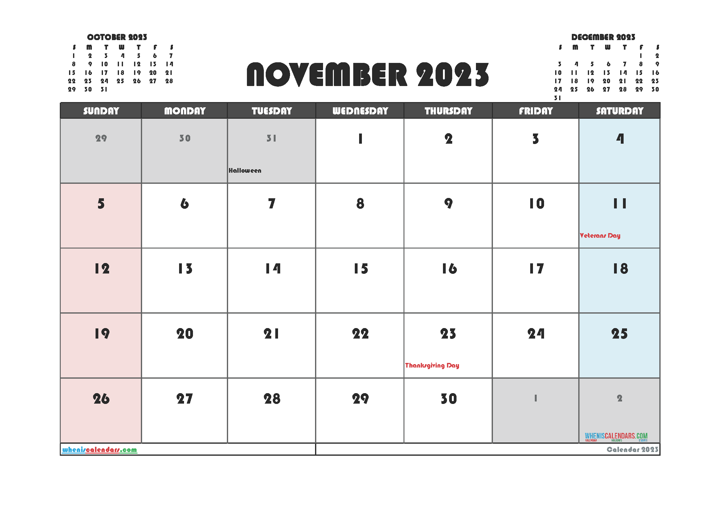 Free Printable November 2023 Calendar