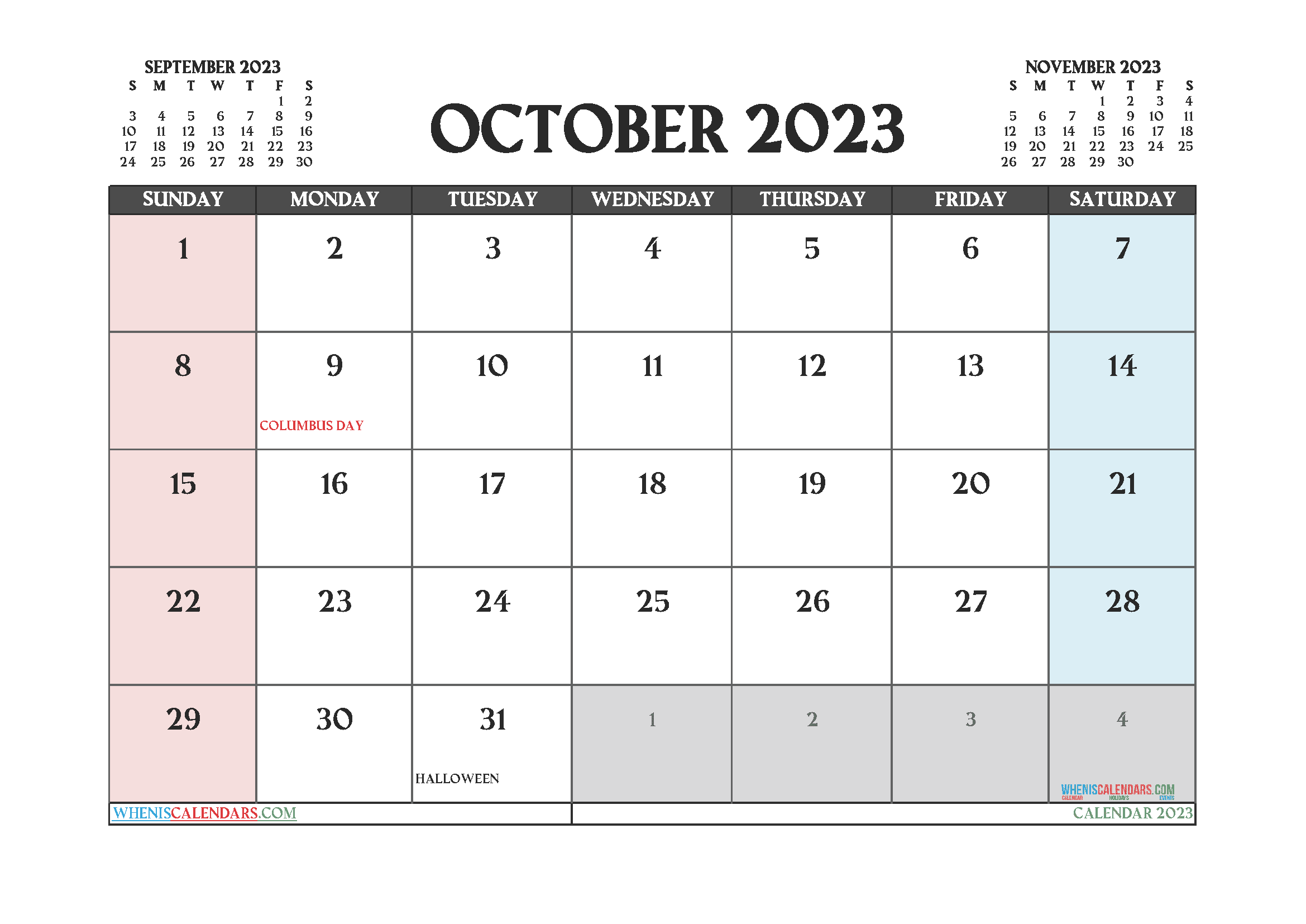 Free Calendar October 2023 Printable