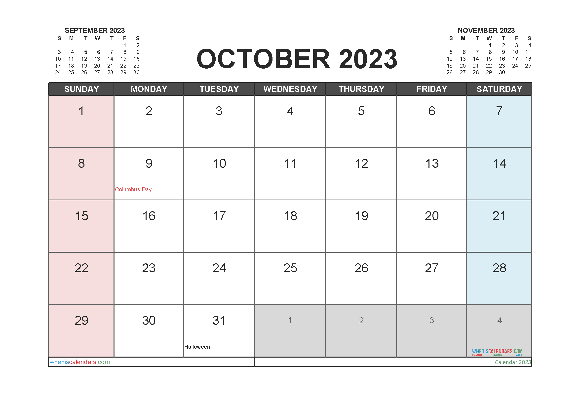 Free October Calendar 2023 Printable