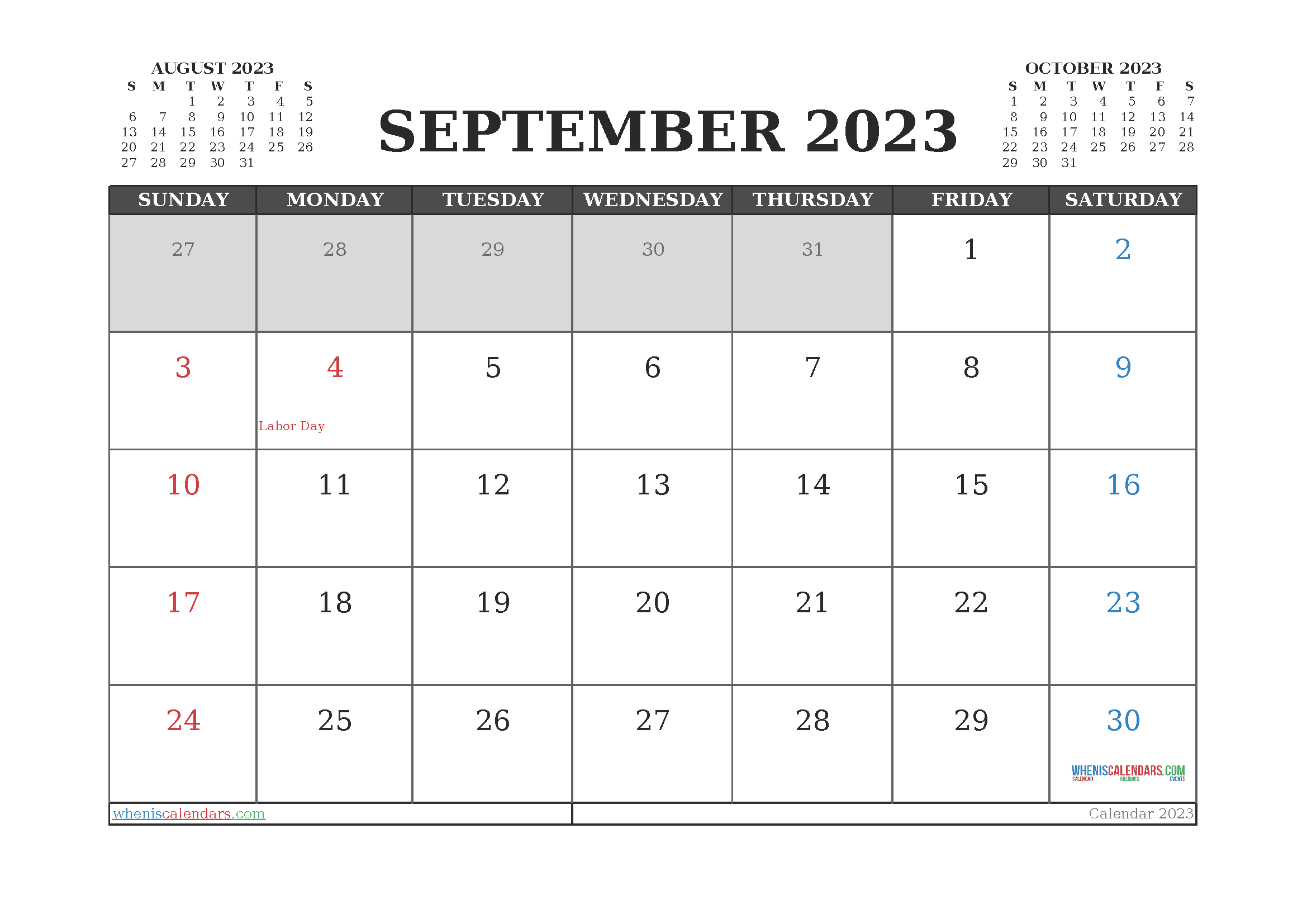 Free 2023 Calendar September Printable