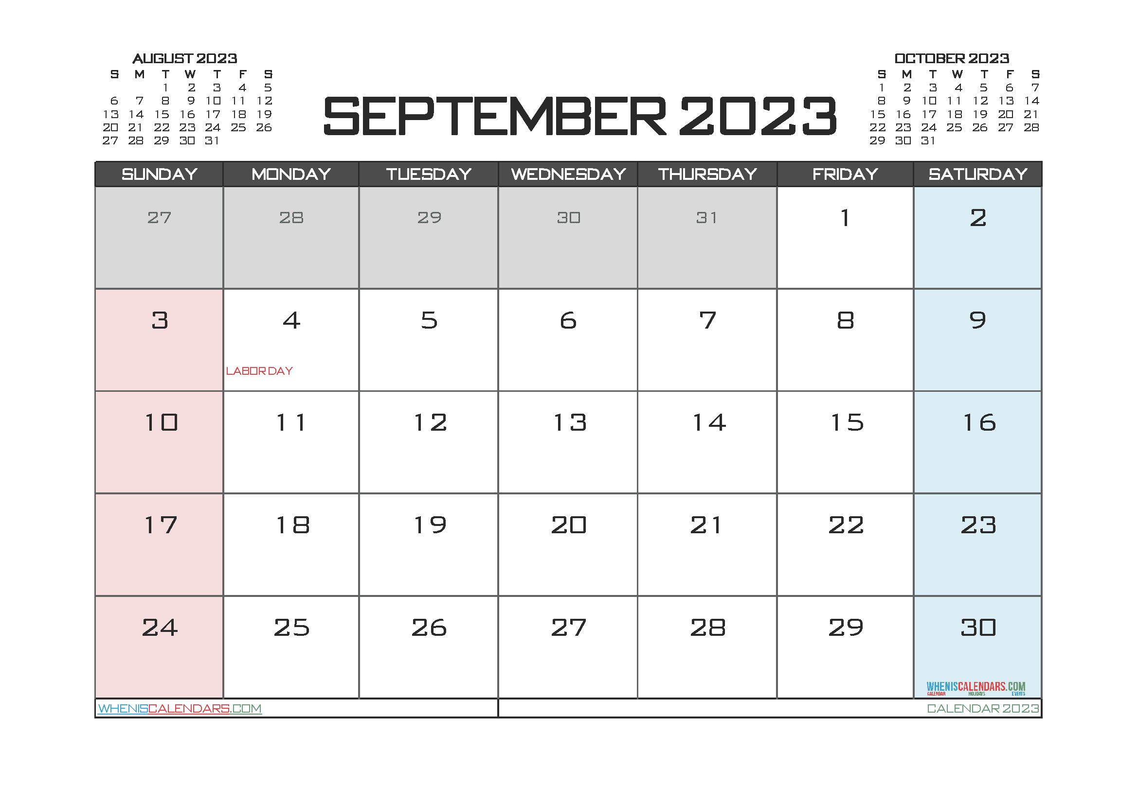 Printable September 2023 Calendar with Holidays