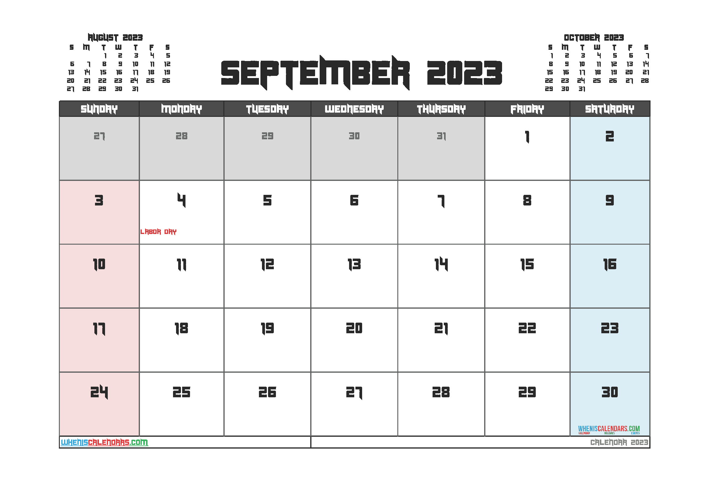 Free September 2023 Calendar with Holidays