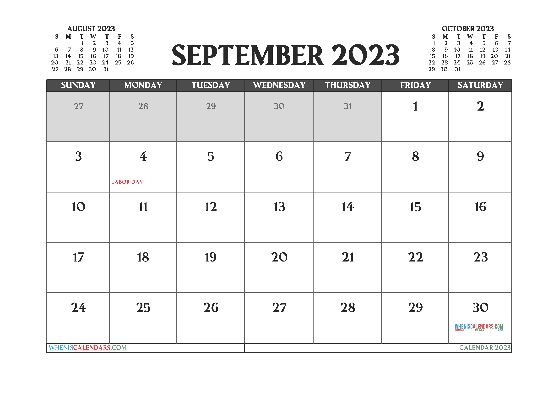 September 2023 Printable Calendar Free