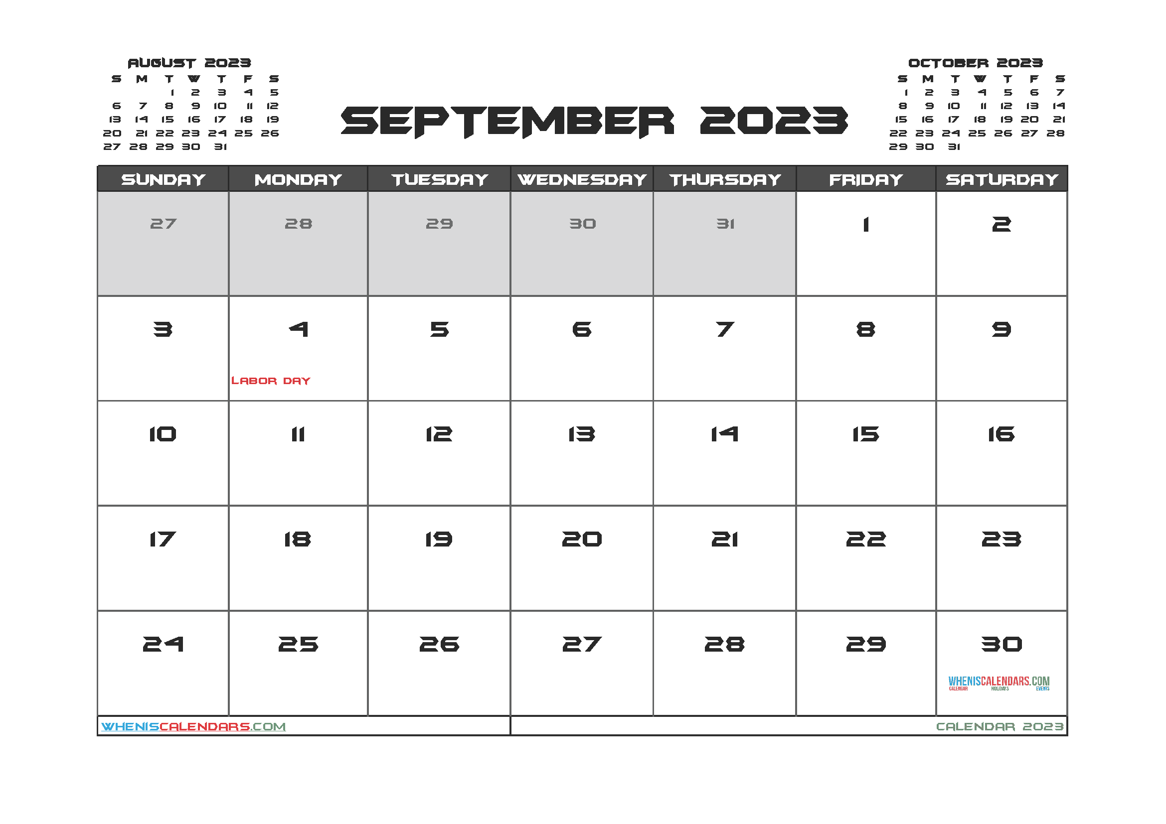 Free September 2023 Calendar with Holidays